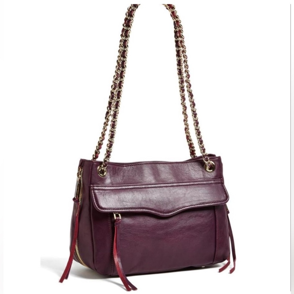 Rebecca Minkoff Swing Double Chain Burgundy Leather Shoulder Bag Women's Handbag